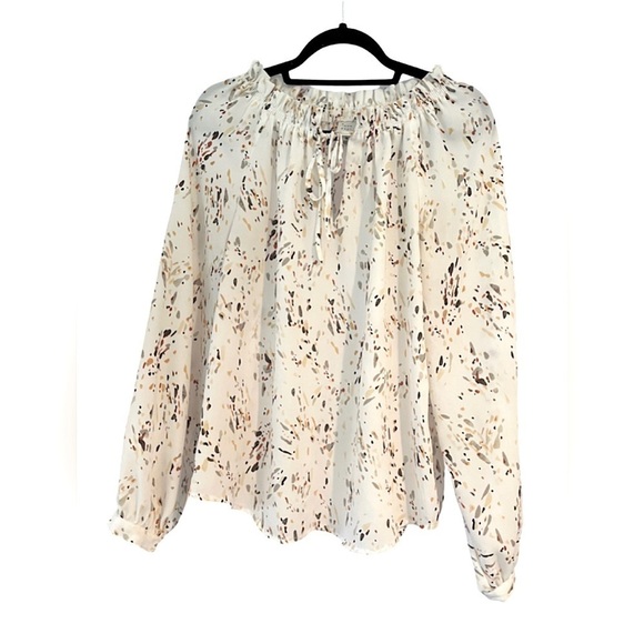 A New Day Ivory Abstract Tie-Neck Peasant Blouse, M - Picture 2 of 7